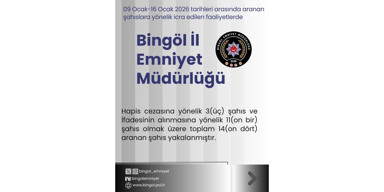 Bingöl’de 14 aranan şahıs yakalandı