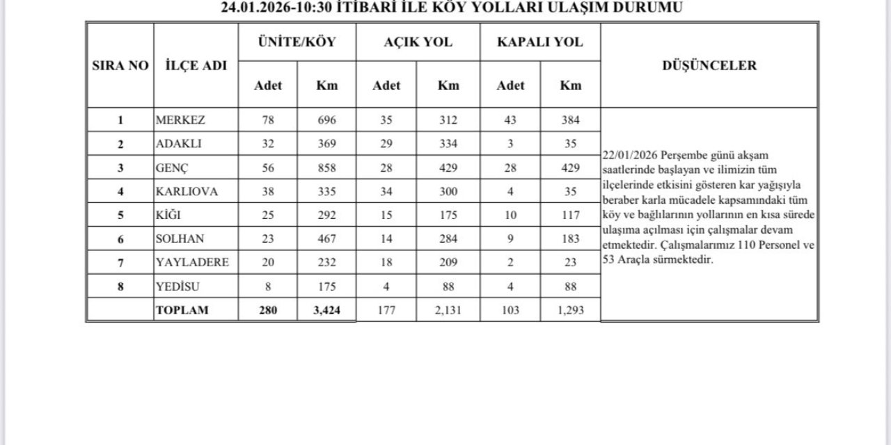 Bingöl’de karla mücadele sürüyor: 177 köy yolu ulaşıma açıldı