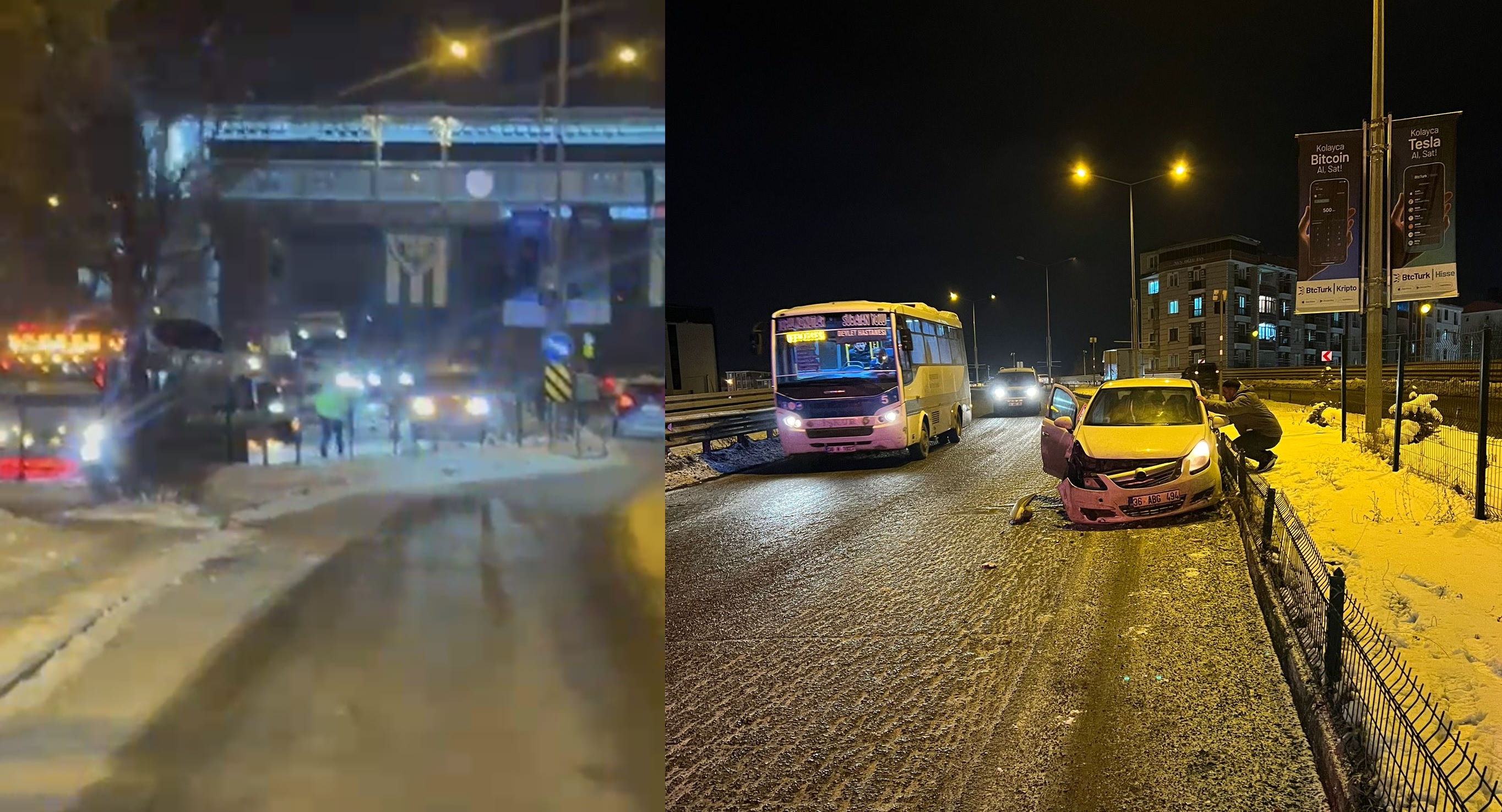 Kars'ta buzlanma iki ayrı kazaya neden oldu