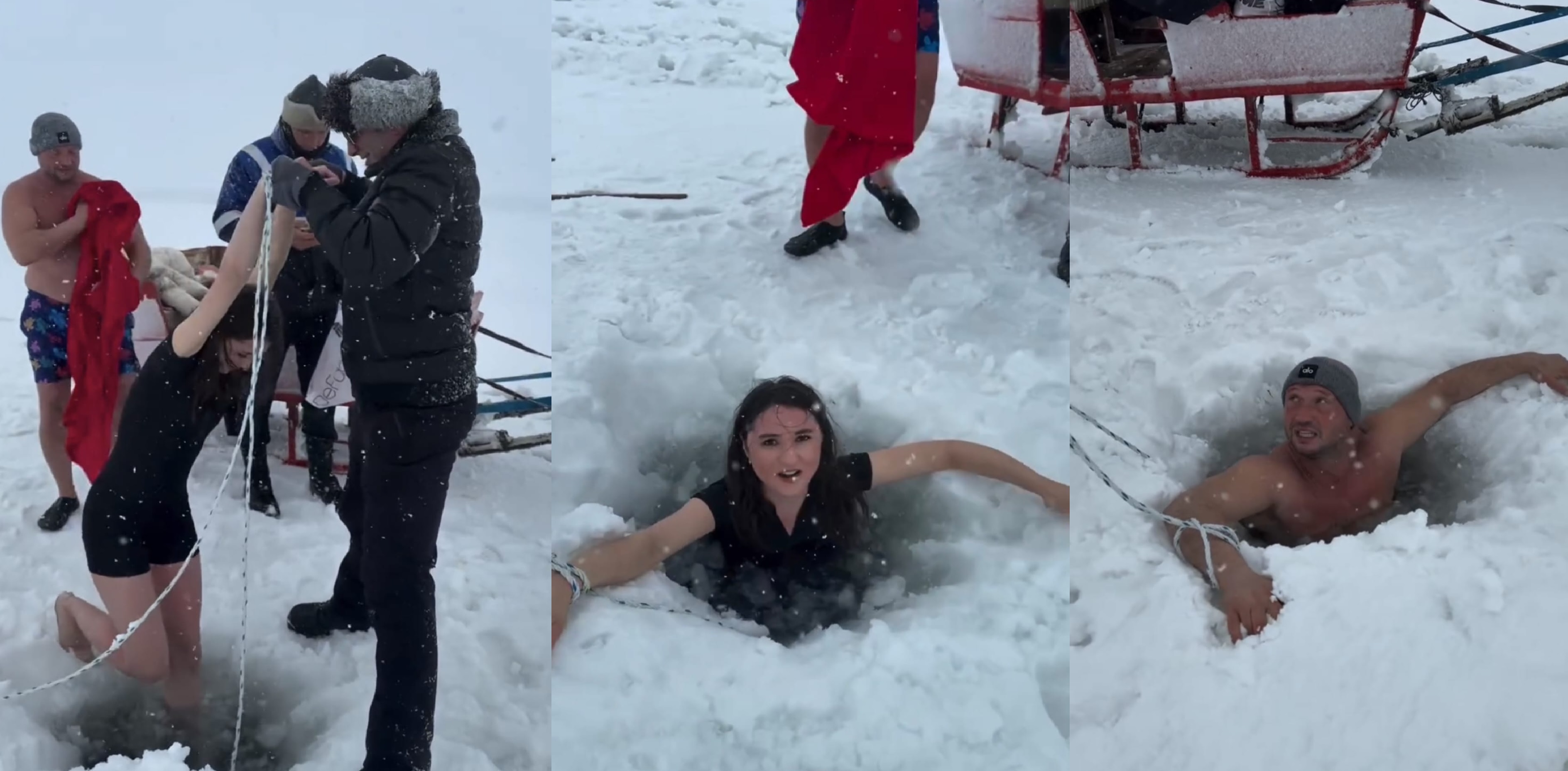 Çıldır Gölü’nde adrenalin dolu dalış: -20 derecede buzu kırıp suya girdiler