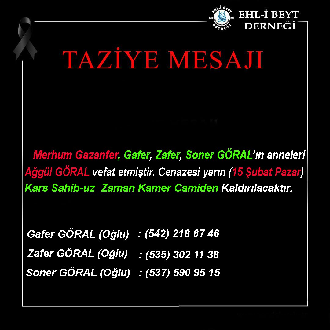 Ağgül GÖRAL vefat etti