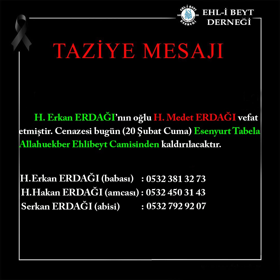 H. Medet ERDAĞI vefat etti