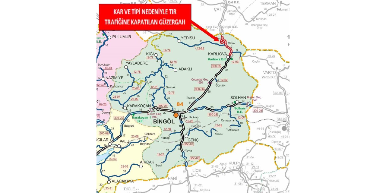 Bingöl-Erzurum karayolu tır trafiğine kapatıldı