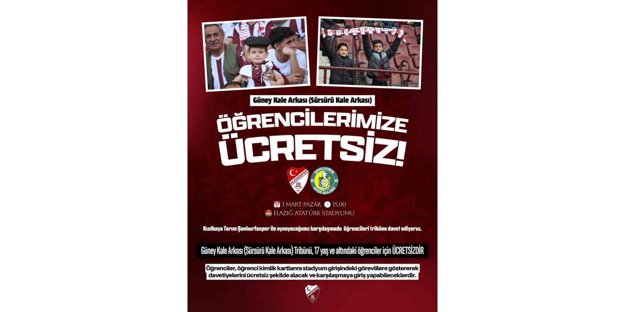 Elazığspor’dan 17 Yaş altı taraftarlara ücretsiz bilet