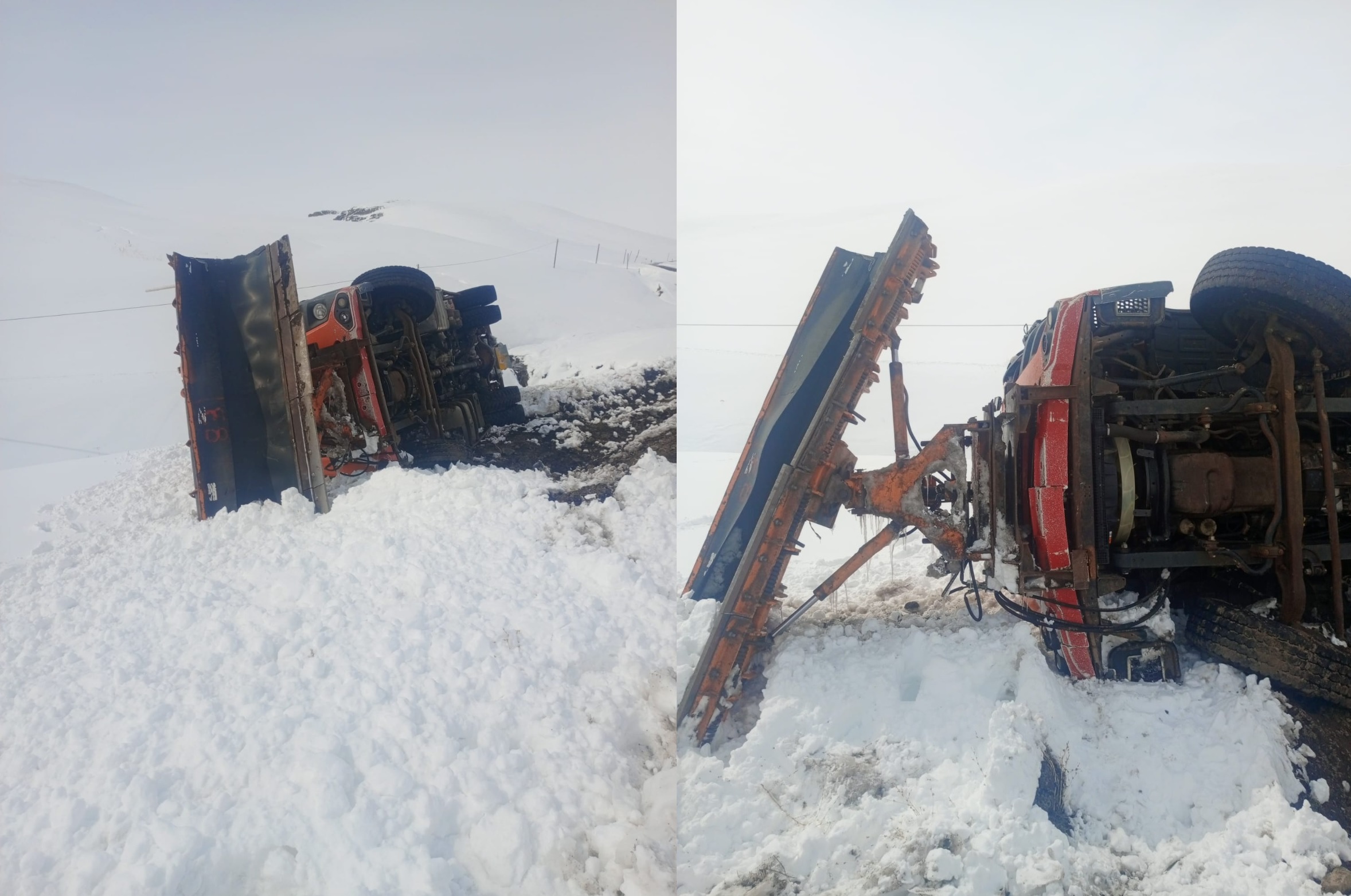 Kars’ta karla mücadele sırasında kar küreme aracı devrildi: 1 yaralı