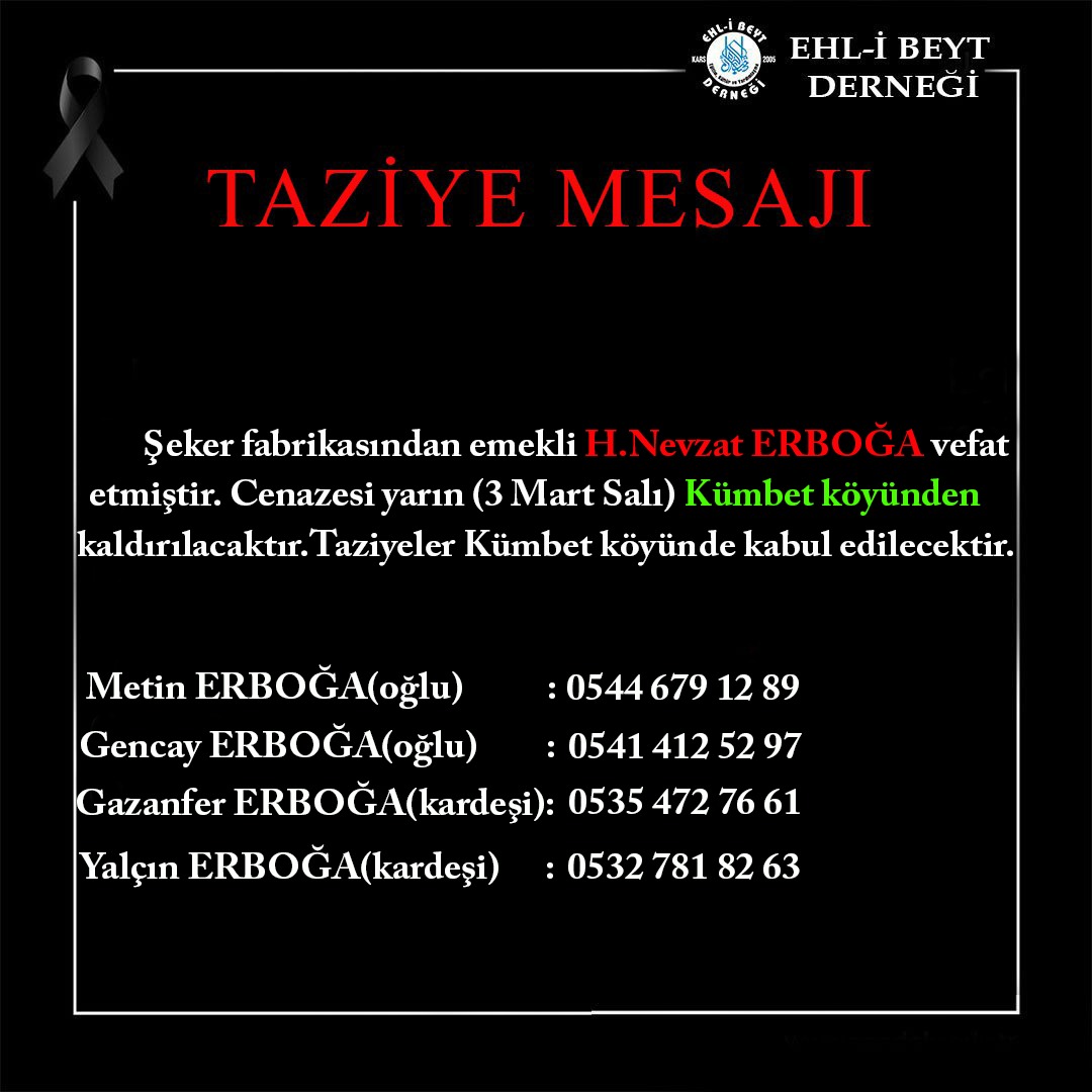 Nevzat ERBOĞA vefat etti