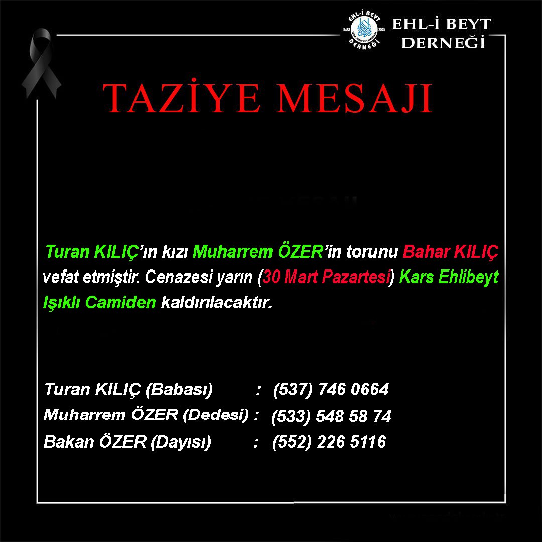 Bahar KILIÇ vefat etti