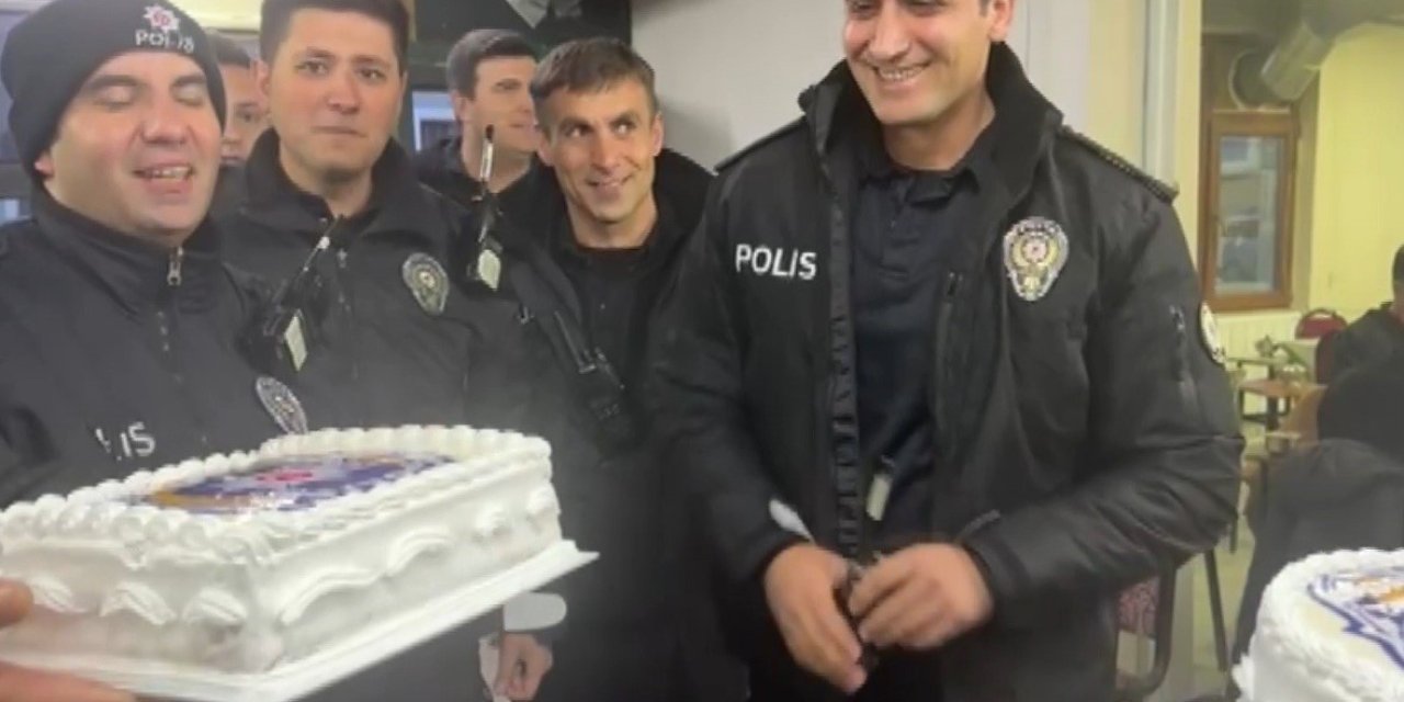 Görev başındaki polislere sürpriz kutlama