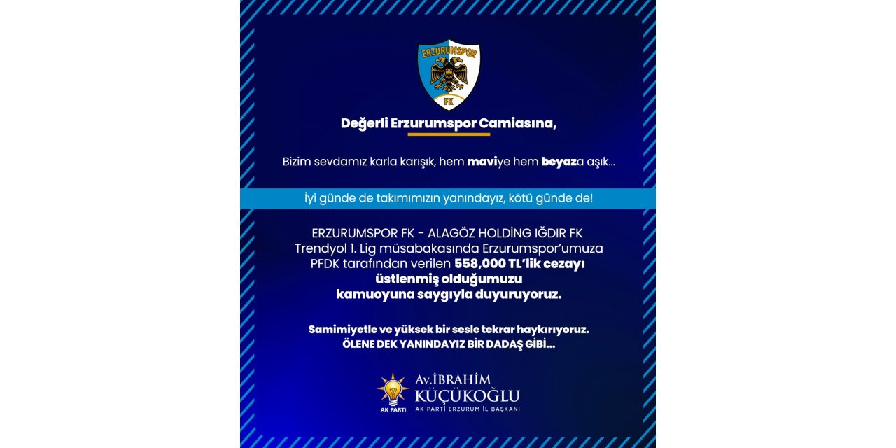 AK Parti İl Başkanı Küçükoğlu, "558 bin TL’lik cezayı üstleniyoruz"