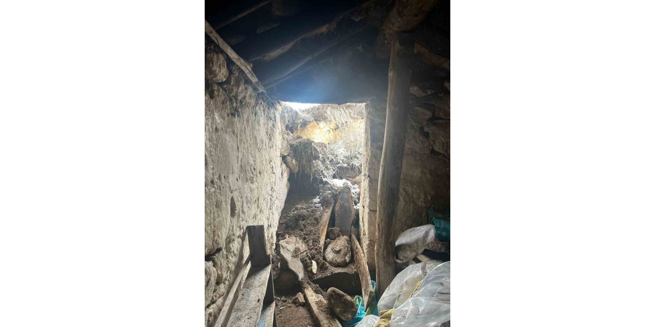 Kar nedeniyle ev ve ahır çöktü