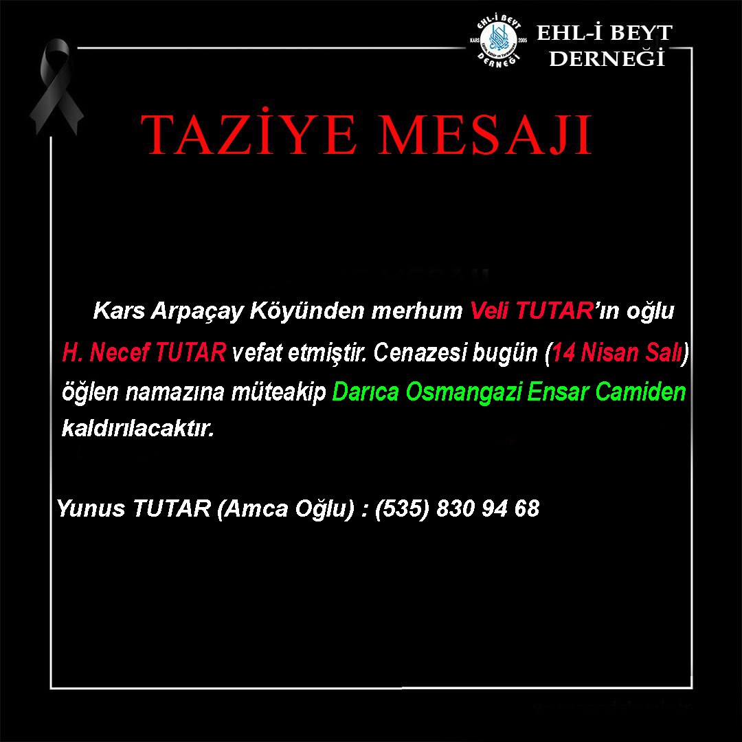 Necef TUTAR vefat etti