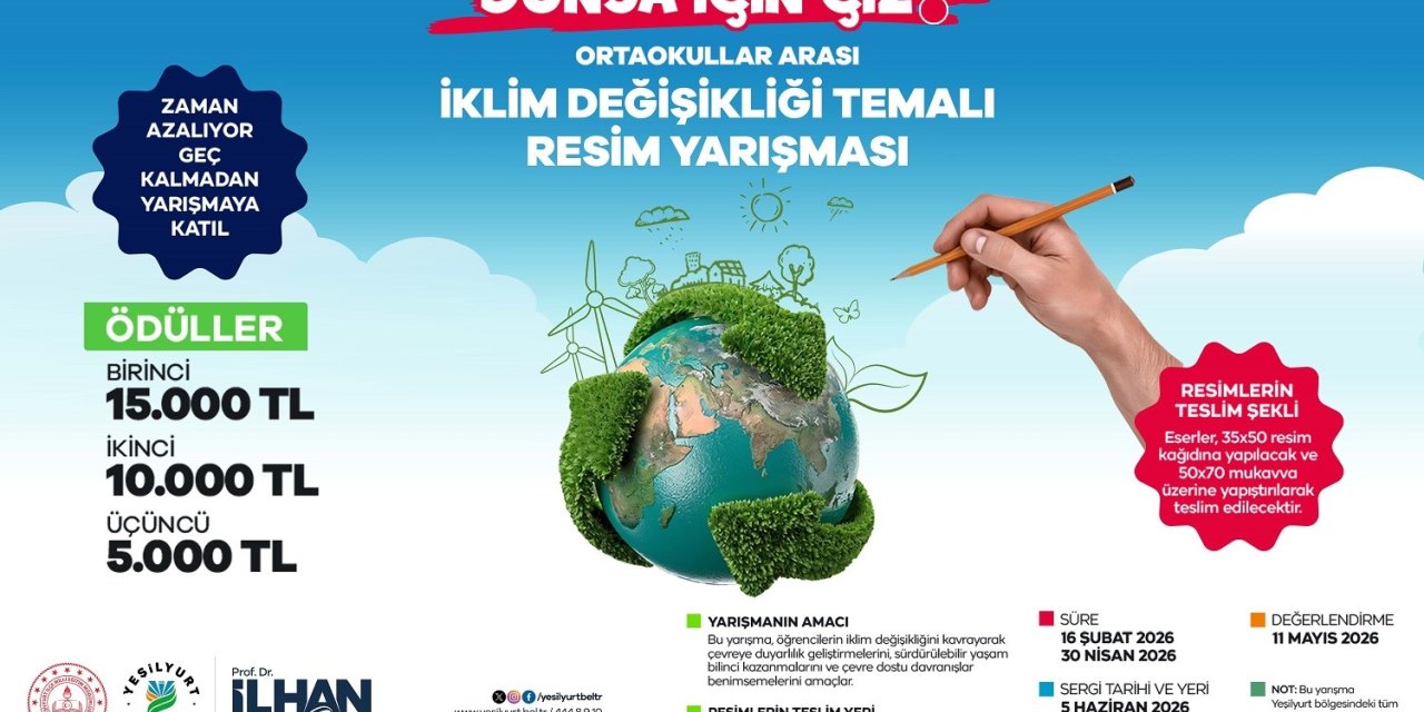 Yeşilyurt Belediyesi iklim değişikliği temalı okullar arası resim yarışması düzenliyor