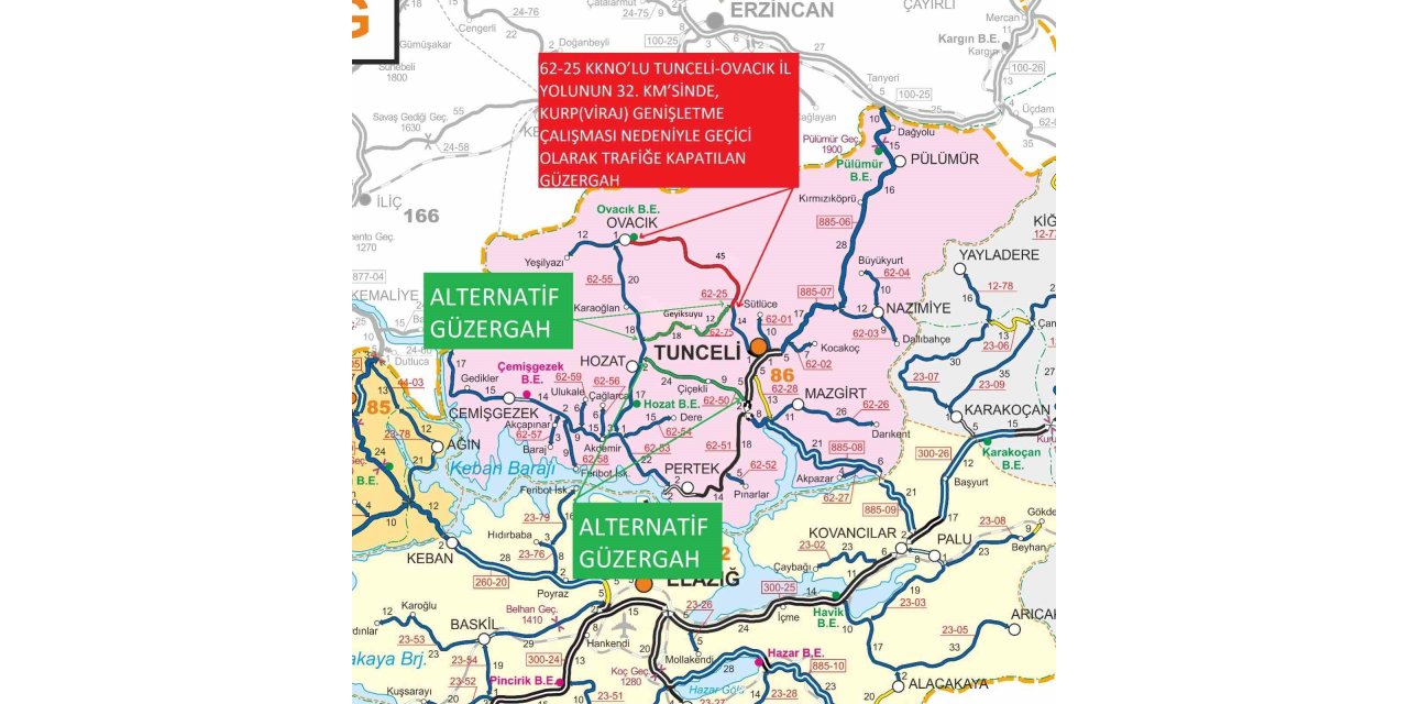Tunceli-Ovacık yolunda çalışma: Yol trafiğe kapatılacak