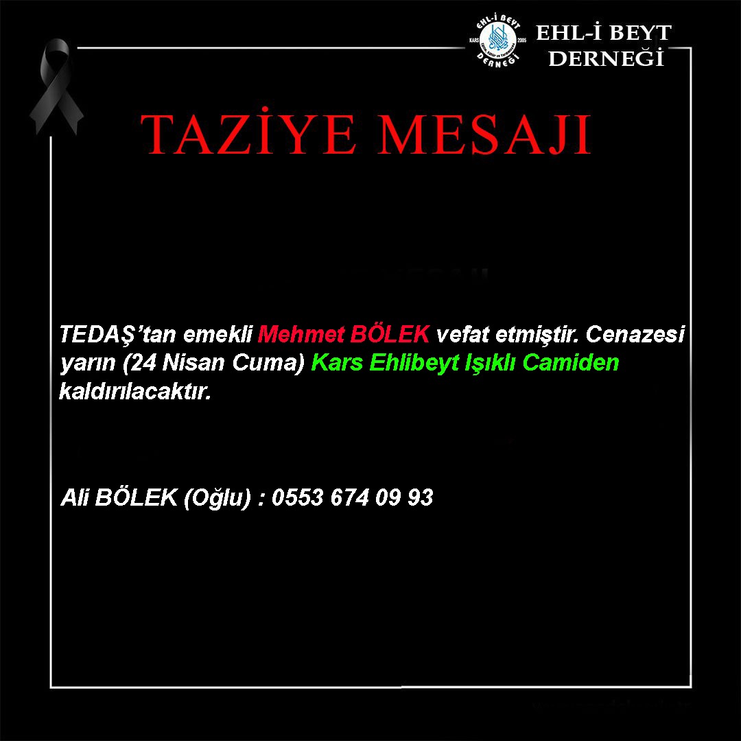 Mehmet BÖLEK vefat etti