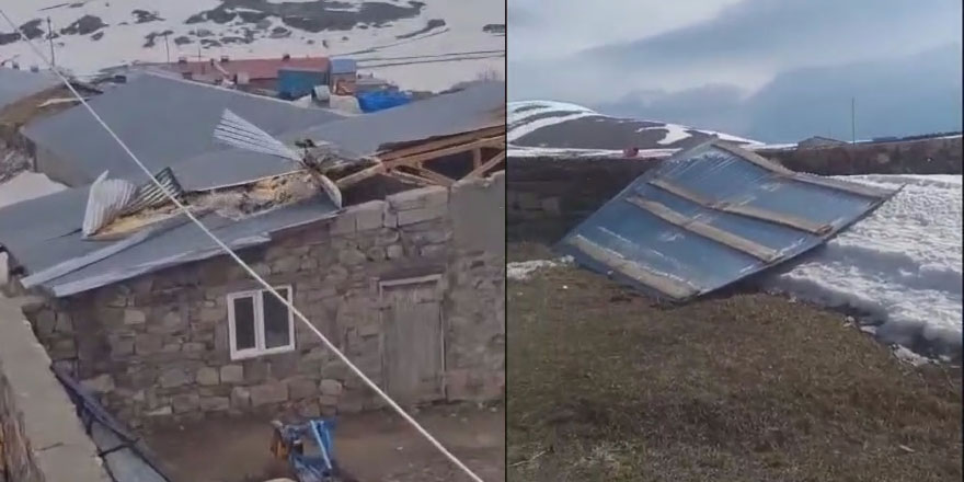 Kars'ta şiddetli rüzgar çatıları uçurdu