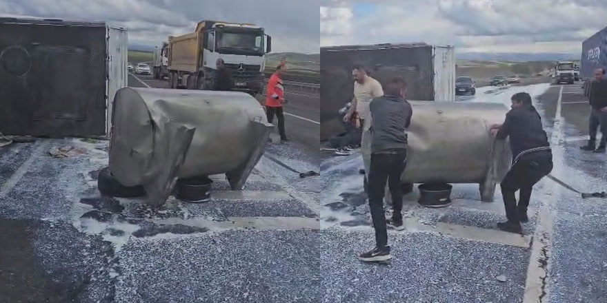 Kars'ta süt kamyonu devrildi: 1 yaralı