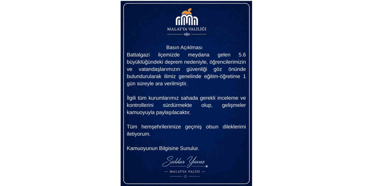 Malatya’da eğitime 1 gün ara verildi