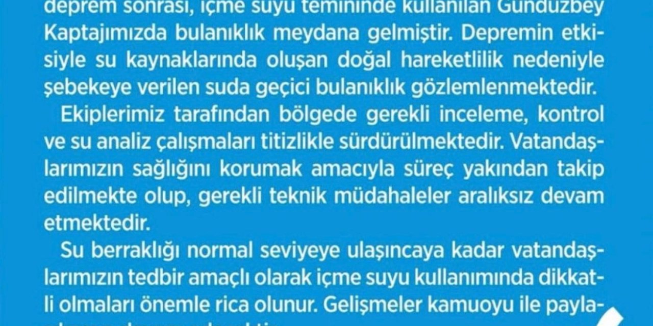 Malatya’da deprem sonrası içme suyunda bulanıklık oldu