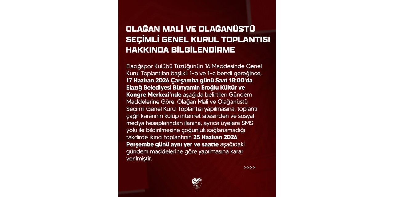 Elazığspor’da genel kurul tarihi netleşti