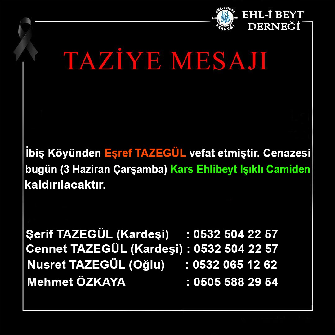 Eşref TAZEGÜL vefat etti