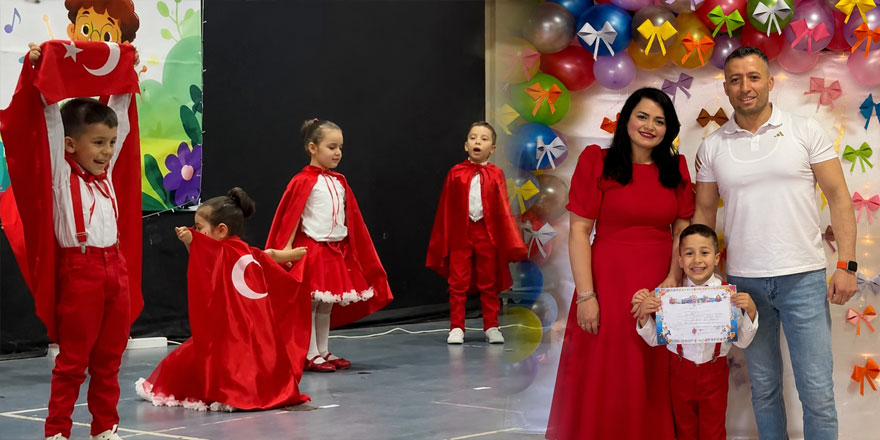Kars'ta miniklerin ilk karne heyecanı: Türk bayraklı gösteri duygulandırdı