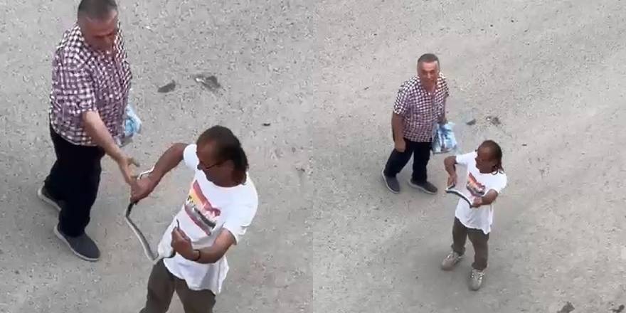 Paniğe sebep olan yılanı eliyle yakaladı