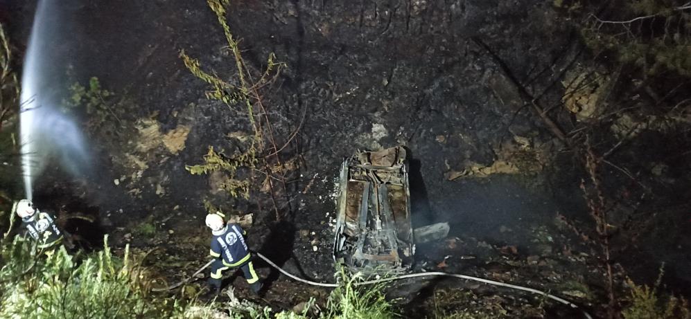 Şarampole Yuvarlanan Otomobil Ormanı Ateşe Verdi