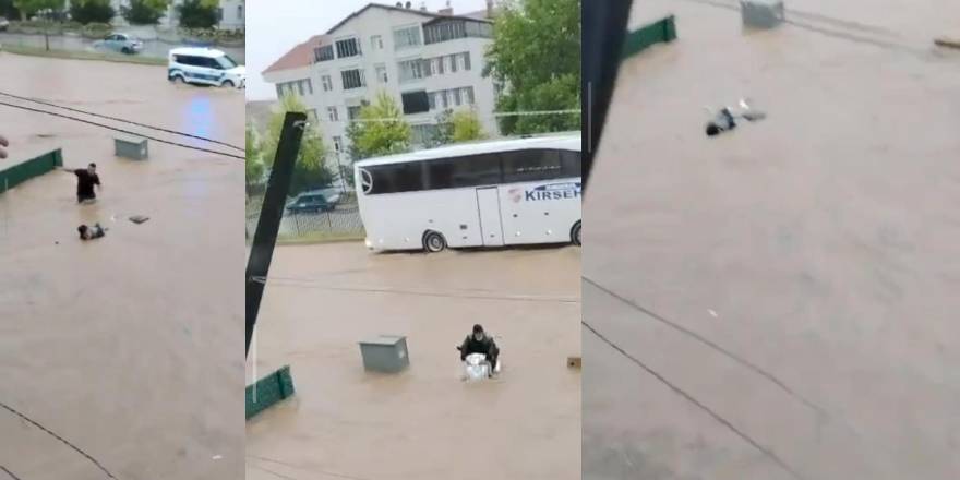 Sel sularına kapılan yaşlı adamı son anda kurtardılar