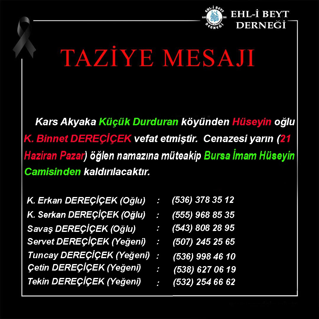Binnet DEREÇİÇEK vefat etti