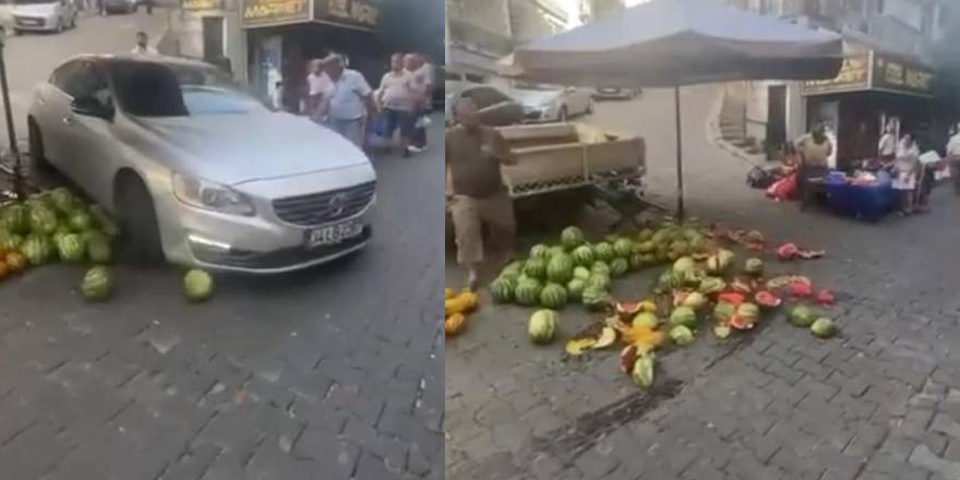 Lüks otomobille pazar yerine daldı, tezgâhı dağıttı