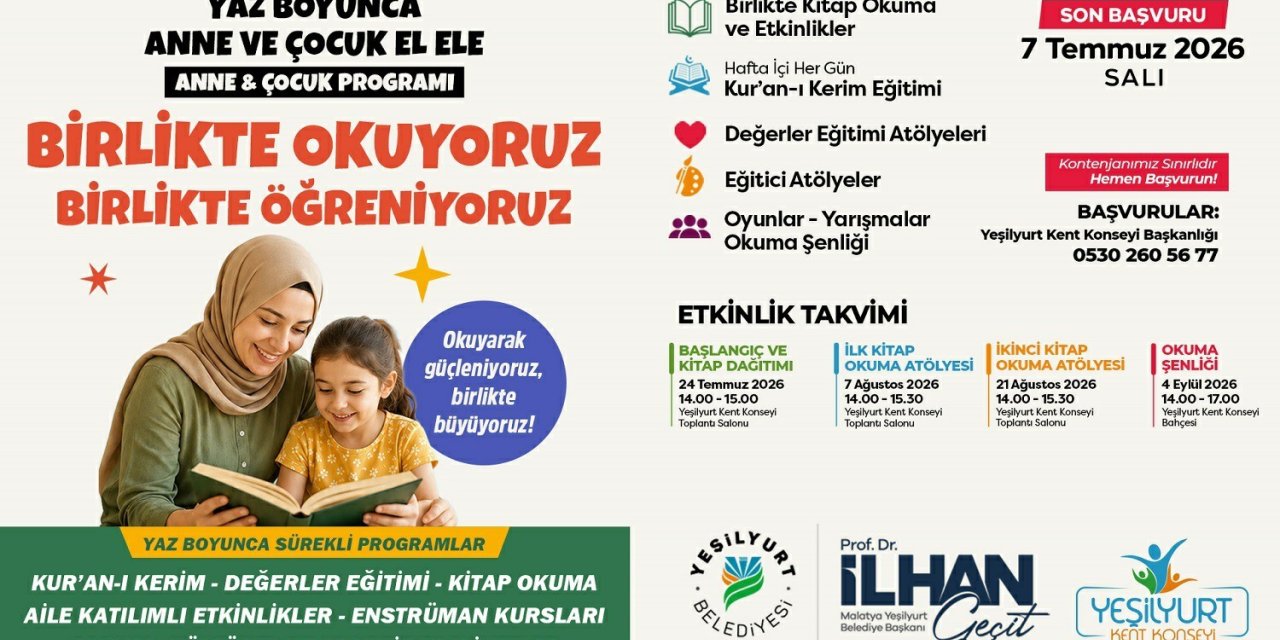 Yeşilyurt’ta "Birlikte Okuyoruz, Birlikte Eğleniyoruz" etkinlikleri başlıyor