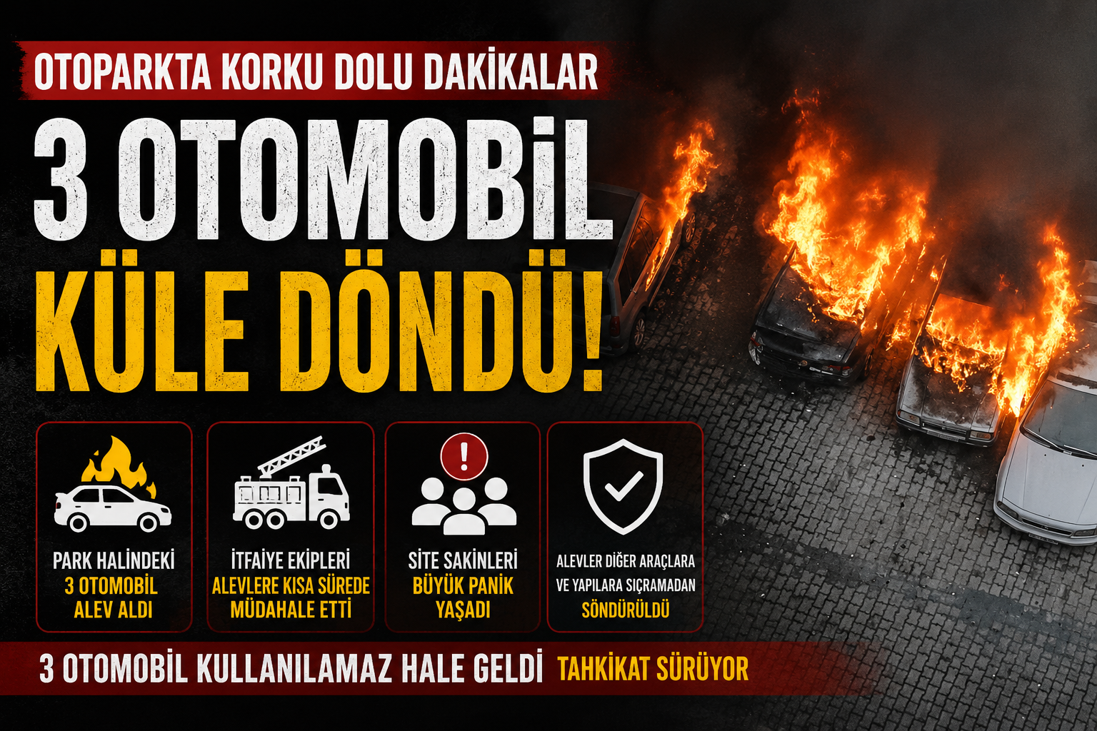 Otoparkta Korku Dolu Dakikalar: 3 Otomobil Küle Döndü