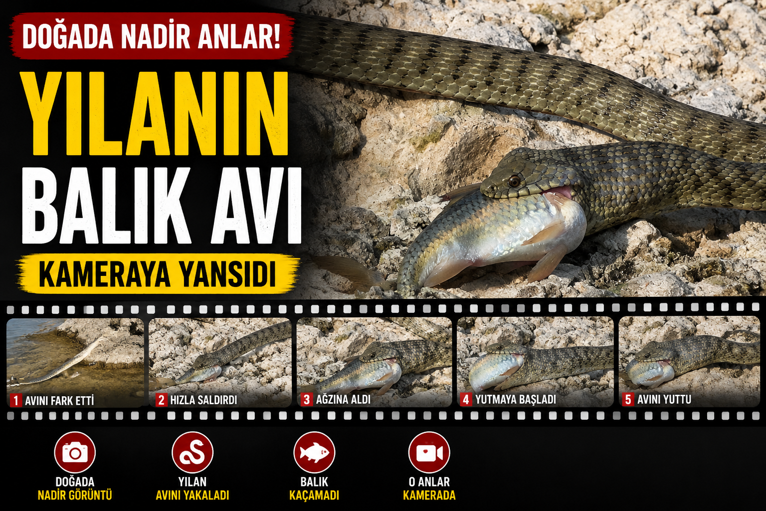 Yılanın balık avı kameraya yansıdı