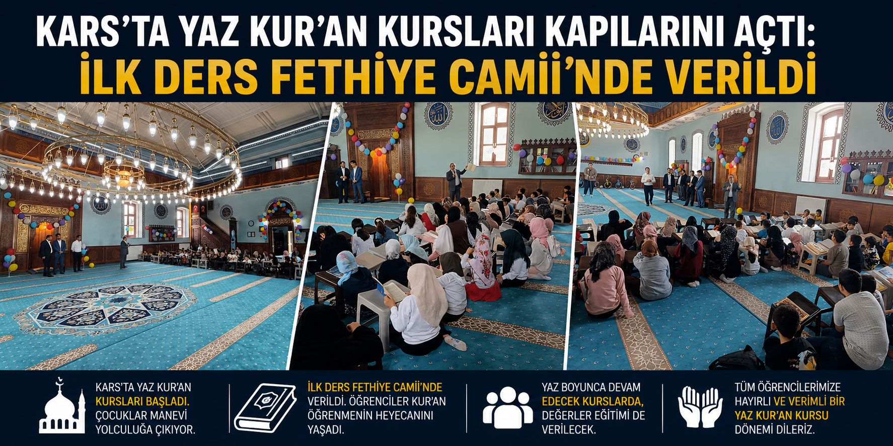 Kars’ta Yaz Kur’an Kursları Kapılarını Açtı: İlk Ders Fethiye Camii’nde Verildi