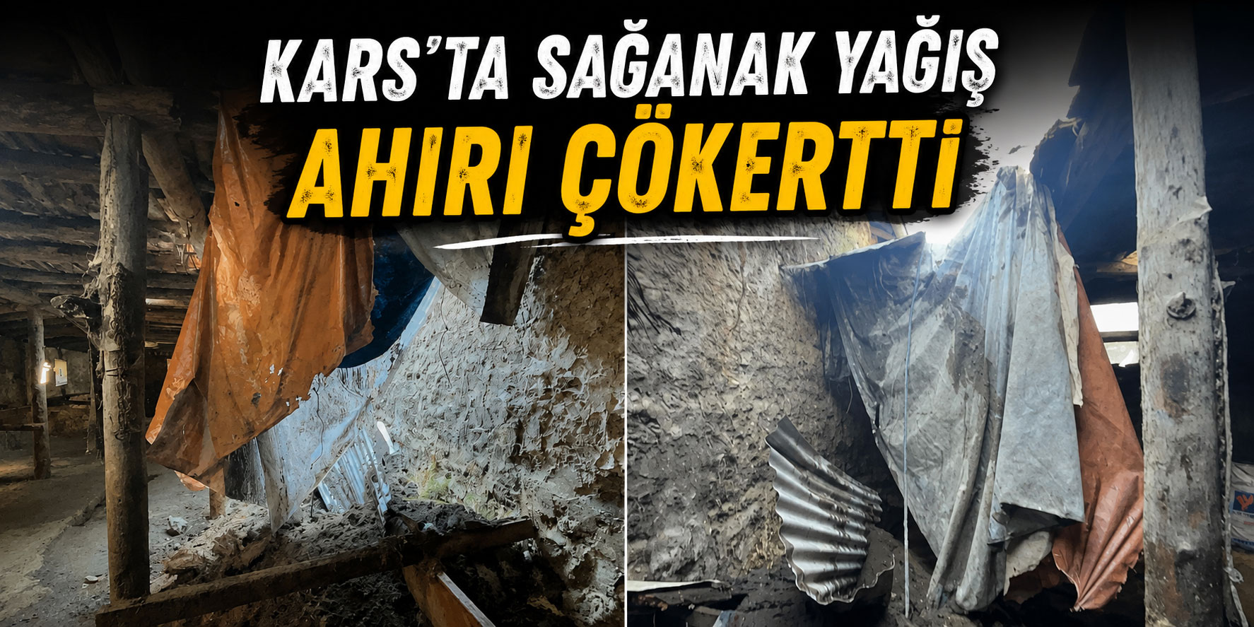 Kars'ta sağanak yağış ahırı çökertti