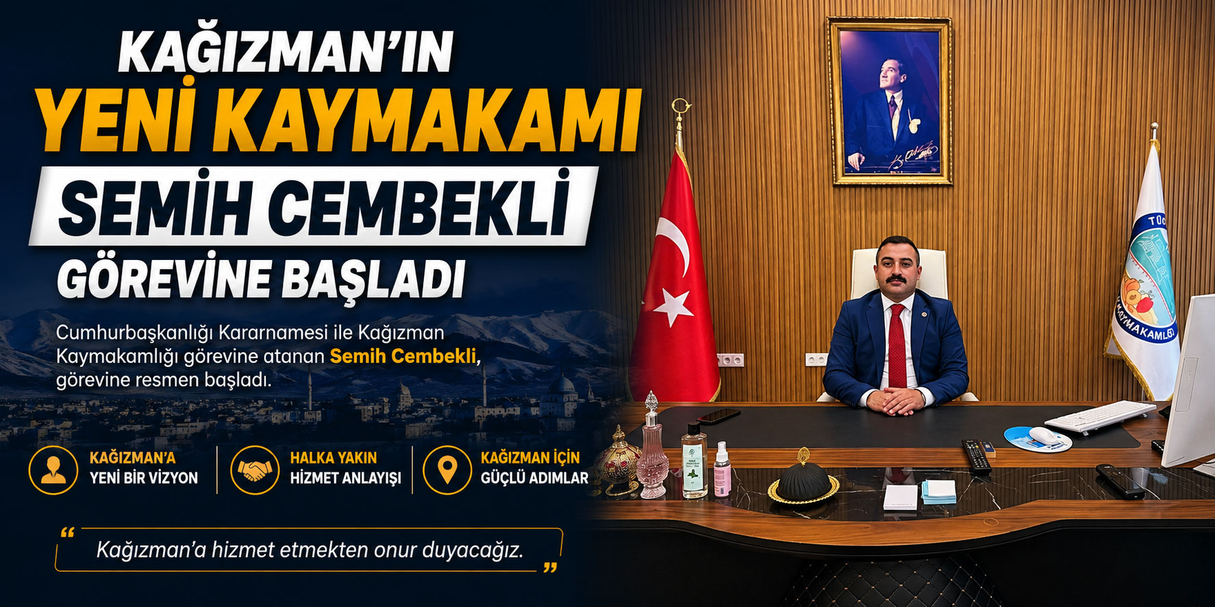 Kağızman’ın Yeni Kaymakamı Semih Cembekli Görevine Başladı