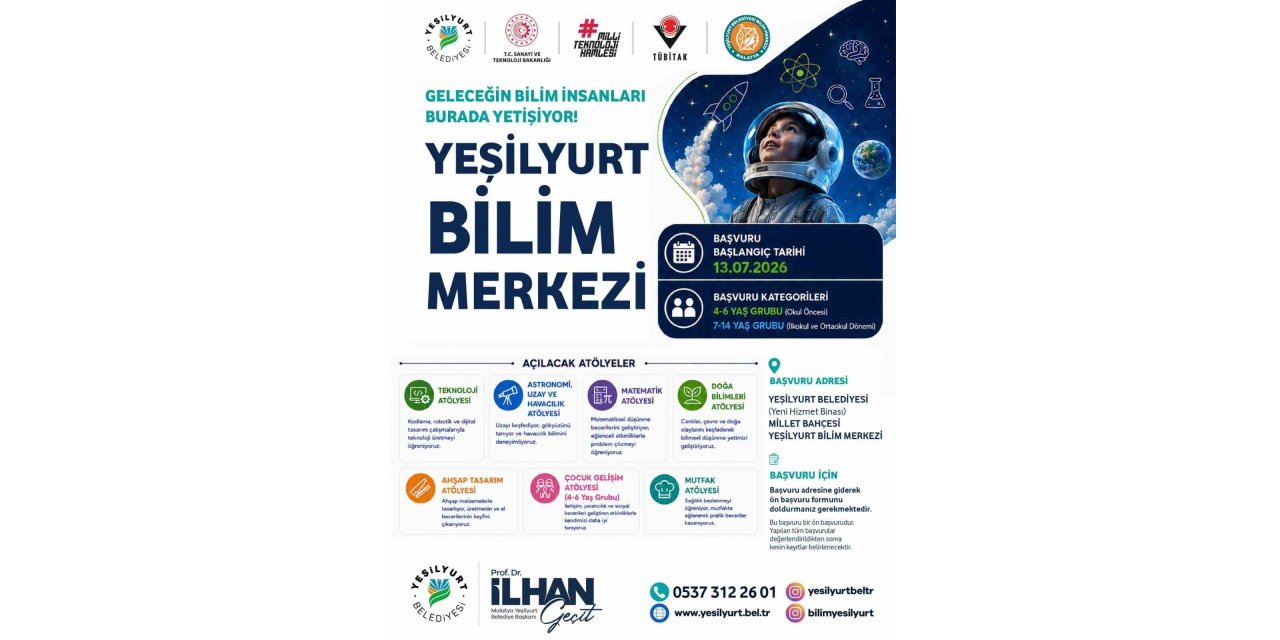 Yeşilyurt Bilim Merkezi başvuruları 13 Temmuz’da başlıyor