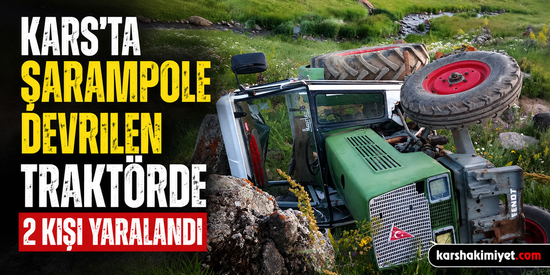 Kars'ta Şarampole Devrilen Traktörde 2 Kişi Yaralandı
