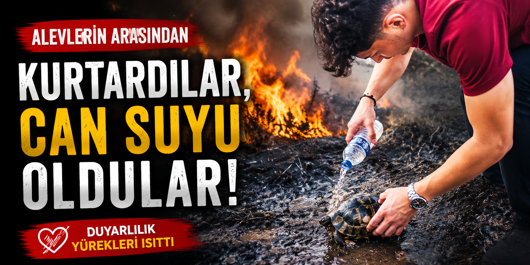 Alevlerin Arasındaki Kaplumbağaya Can Suyu