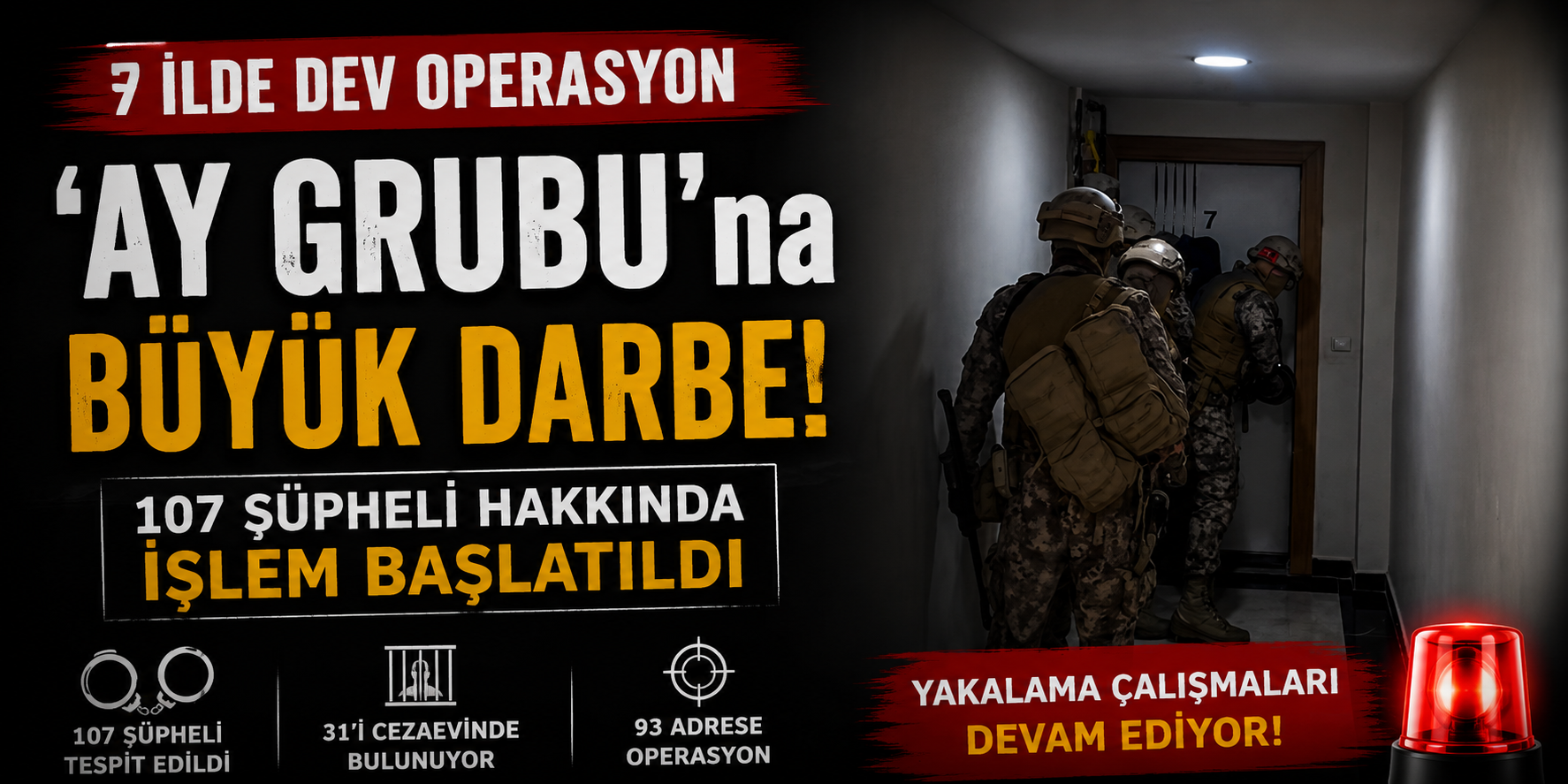 7 İlde 'Ay Grubu' Operasyonu: 107 Şüpheli Hakkında İşlem Başlatıldı