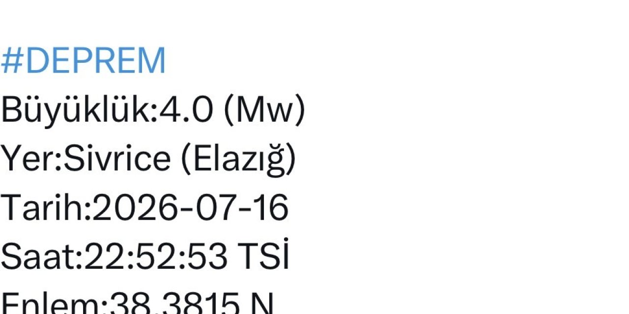 Elazığ’da 4.0 büyüklüğünde deprem
