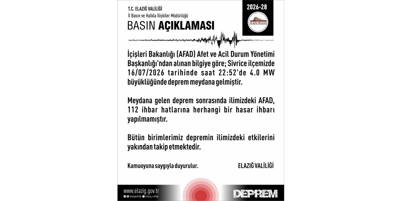 Elazığ Valiliği’nden deprem açıklaması