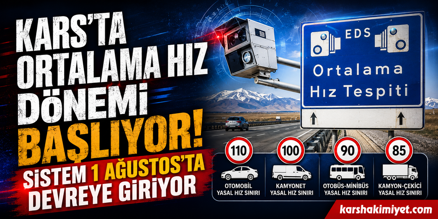 Kars'ta Ortalama Hız Dönemi Başlıyor: Sistem 1 Ağustos'ta Devreye Giriyor