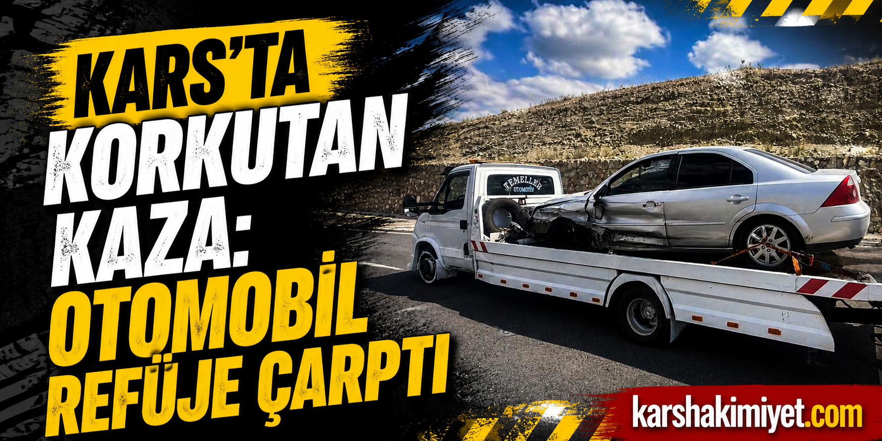Kars'ta Korkutan Kaza: Otomobil Refüje Çarptı