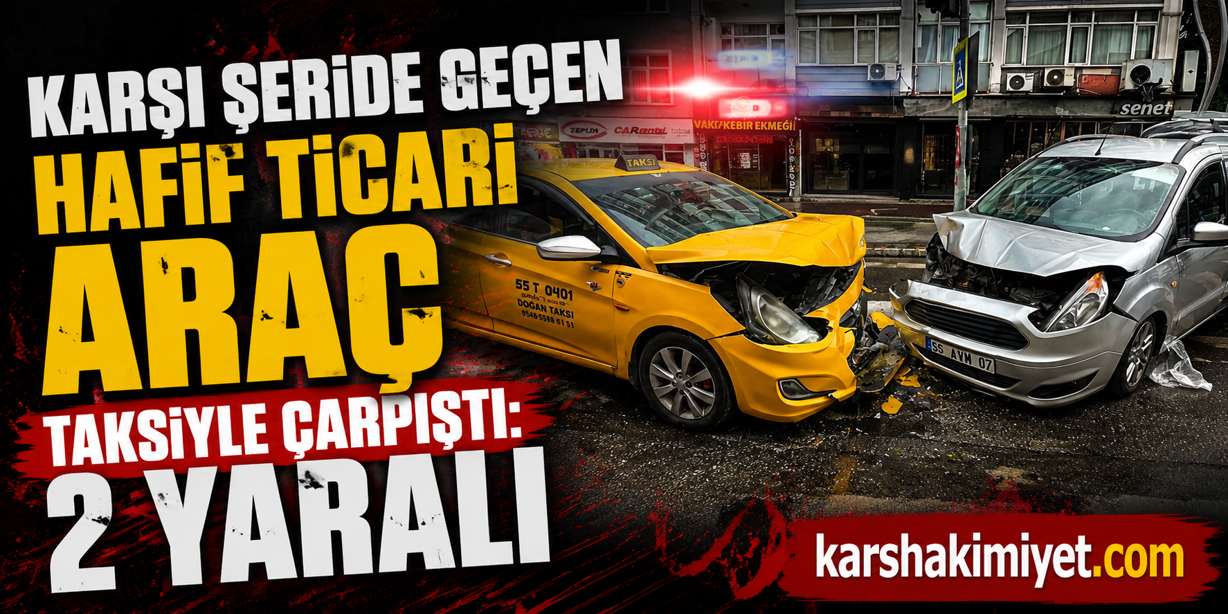 Karşı Şeride Geçen Hafif Ticari Araç Taksiyle Çarpıştı: 2 Yaralı