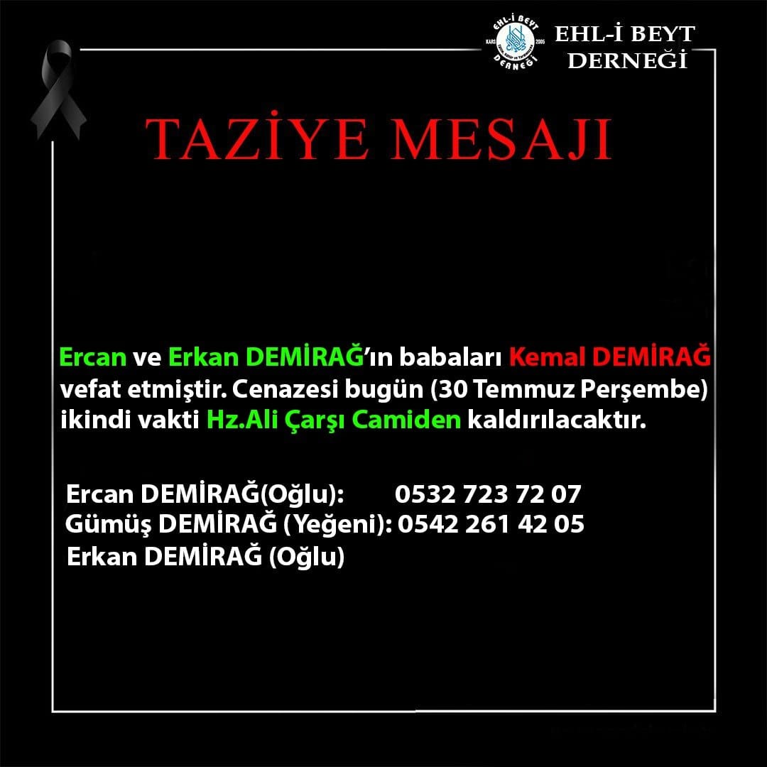 Kemal DEMİRAĞ vefat etti