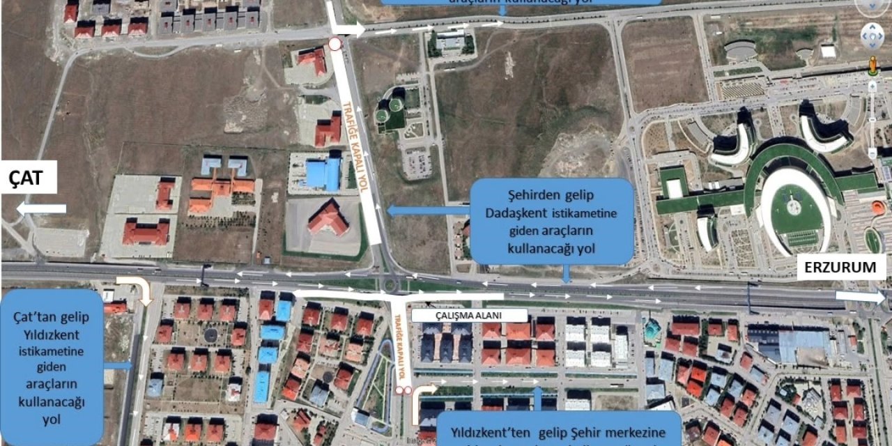 Dadaşkent-Yıldızkent bağlantısını sağlayan dönel kavşağa geçici düzenleme geldi
