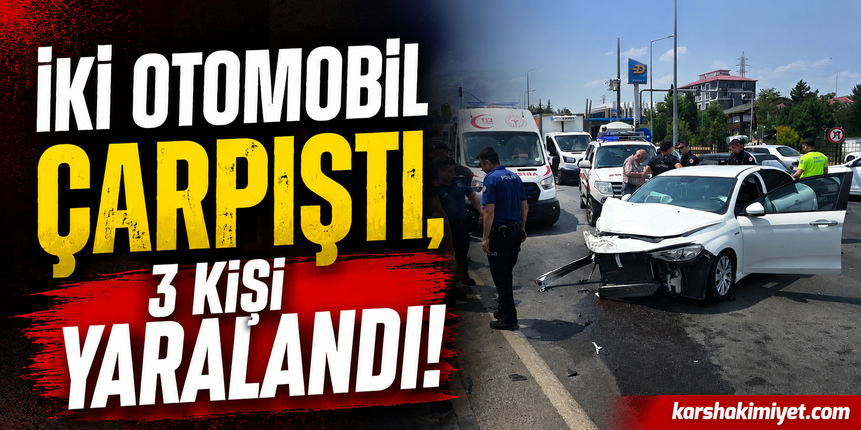 İki Otomobil Çarpıştı, 3 Kişi Yaralandı
