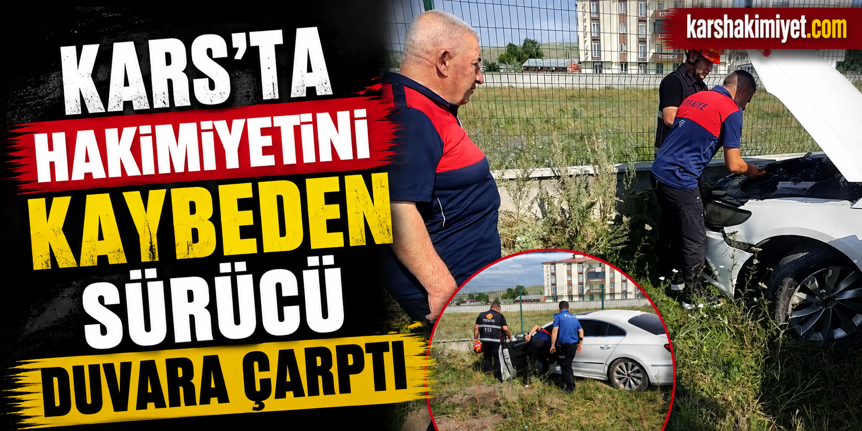 Kars'ta Kontrolden Çıkan Otomobil Duvara Saplandı