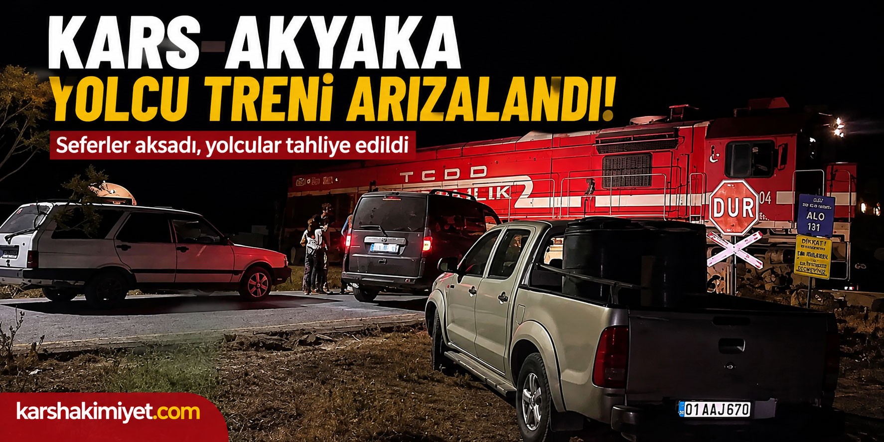 Kars-Akyaka yolcu treni arızalandı, hemzemin geçitte araç kuyruğu oluştu